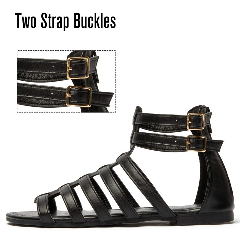 katliu Women's Gladiator Sandal Strappy Flat Sandals Two Ankle Buckle Black 8 - Image 2